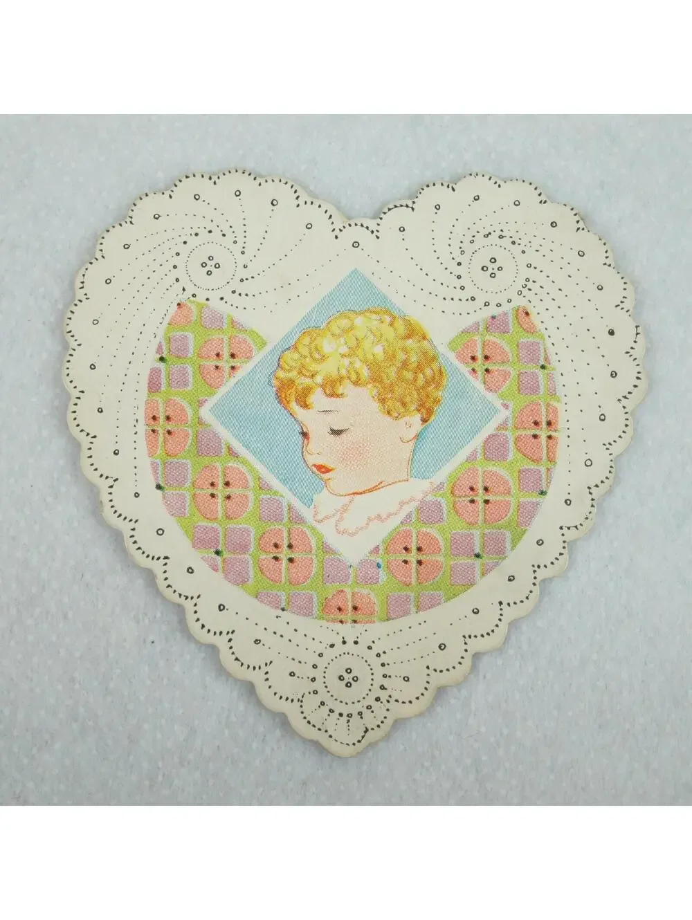 Vintage Valentine Card 1920s Cut-Out Heart Blonde Child Carrington Chicago USA